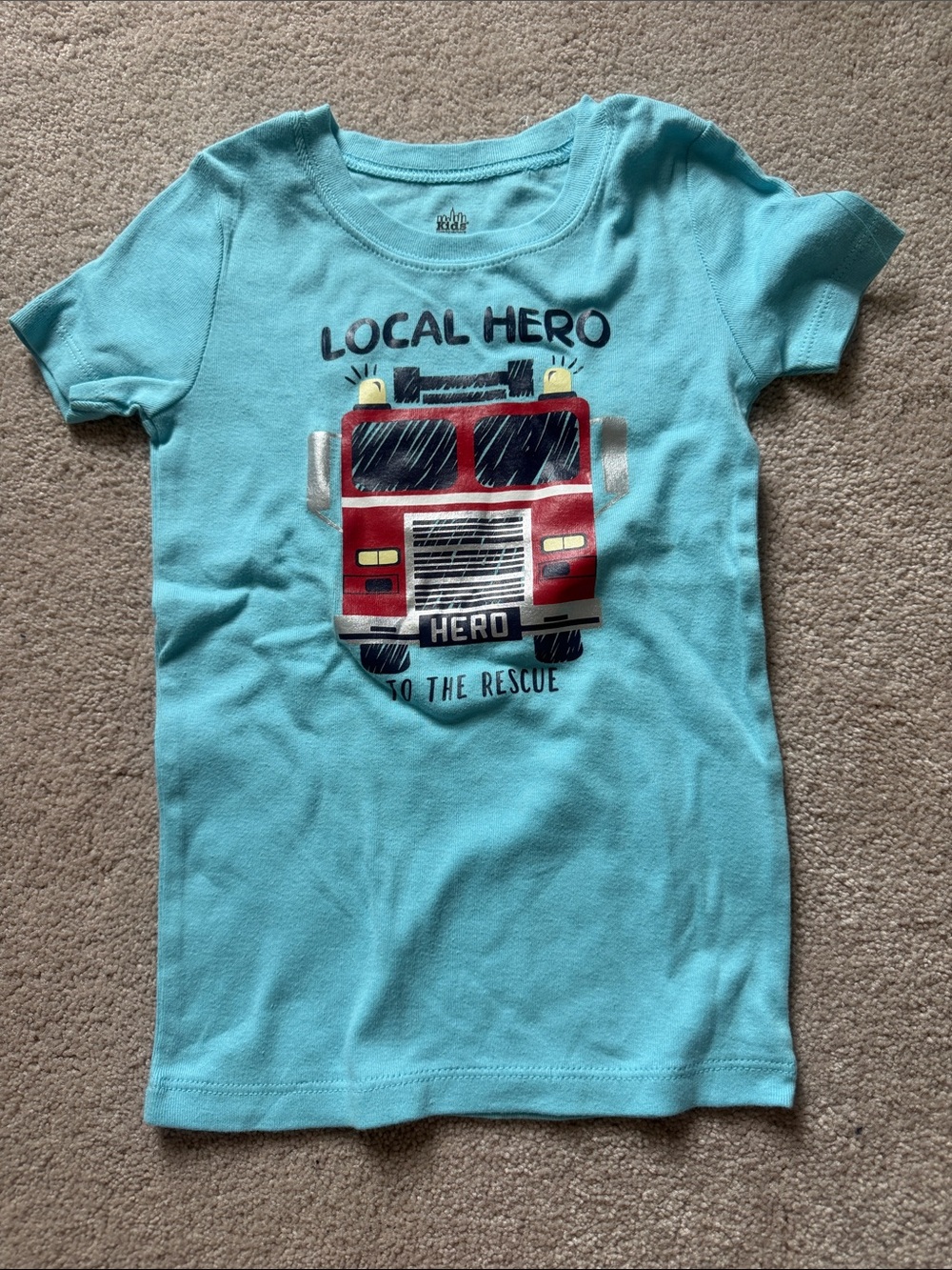 Brand new kids headquarters Fire Truck Graphic Tee - Light Aqua size 5